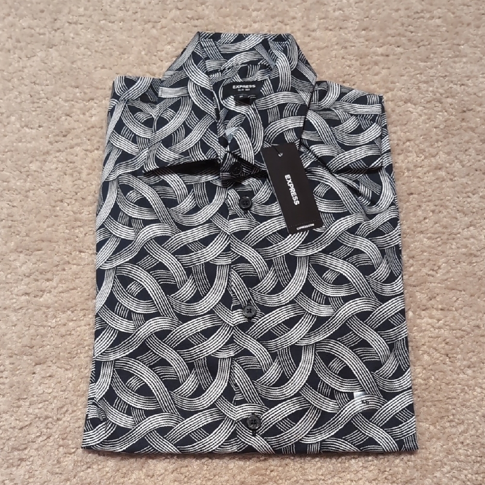 Express Men's Black and White Geometric Shirt